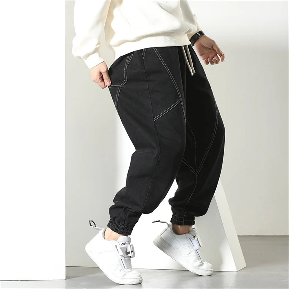 6XL Plus Size Baggy Jeans Men Jogger Pants Fashion Casual Denim Pants Male