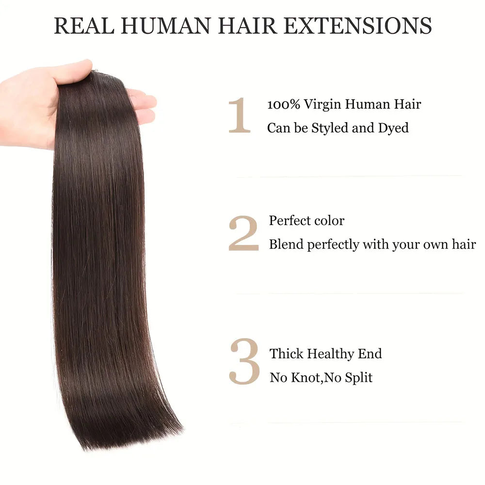 8Pcs Straight Hair Clip In Hair Extensions Human Hair #2 Dark Brown 100% Unprocessed Brazilian Remy Virgin Human Hair For Women