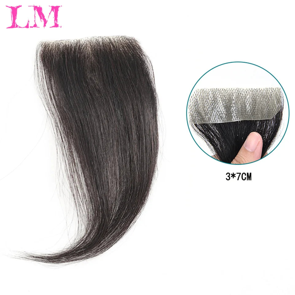 LM Natural Human Hair Clip-In Bangs,Hairline Replacement Lanugo Bangs Hand Woven Hair Bangs With Sideburns Clip In Hair Extensio