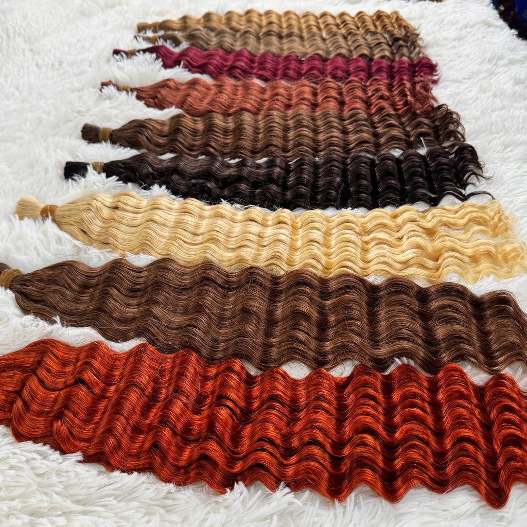 Wholesale Red Deep Wave Hair Bulk for Boho Braids 100% Human Hair Extensions No Weft Blonde Red Curly 613 Vietnamese Hair 30inch