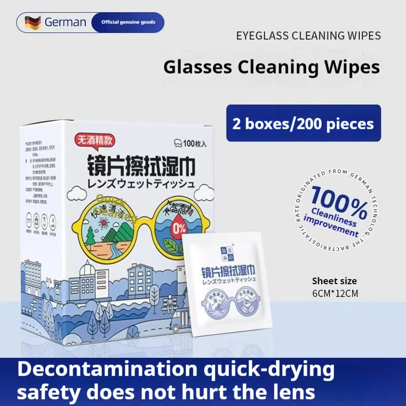 100Pcs/Box Glasses Cleaner Wet Wipe Disposable Anti Fog Misting Dust Remover Cleaning Lens Wipes Sunglasses Phone Screen