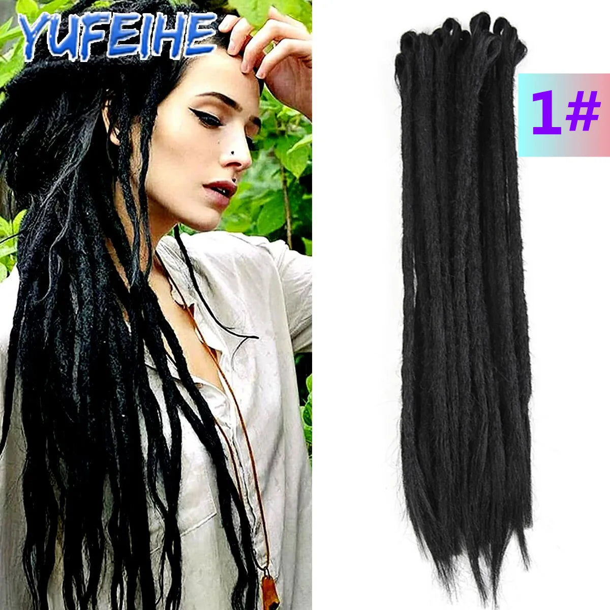 Dreadlocks Extensions Thin 0.7cm Width Synthetic Crochet Braids Hair Dreads Fake Hair Ombre Mint Green Reggae Hip Hop Style Pink