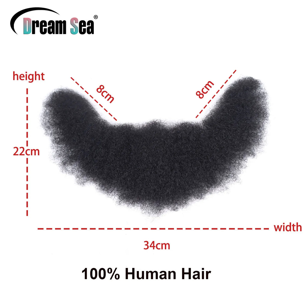 Afro Curly Face Beard Mustache Human Hair For Black Men Curly Realistic Black Bearded Makeup Lace Base Replace System