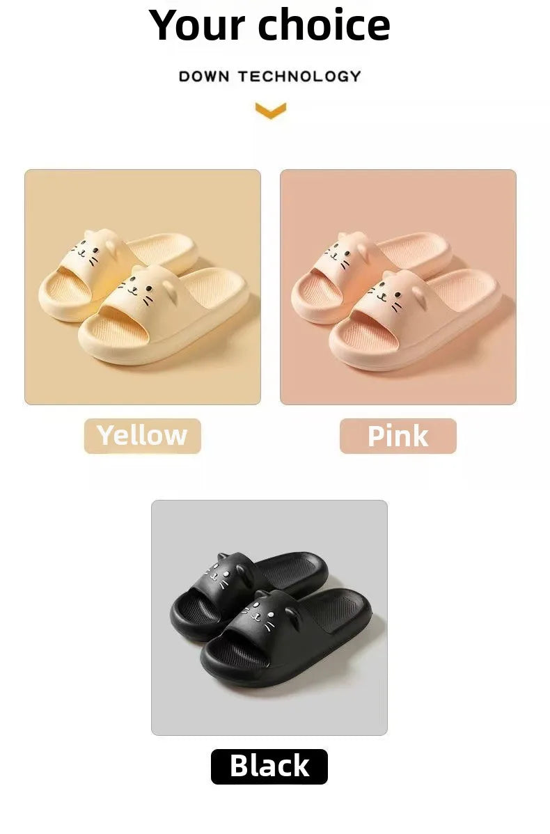 Printting Cute Cat Women Slippers Summer Indoor Soft Cartoon Sandals Bathroom Anti-slip Outdoor Comfy Men Leisure Shoes Couple