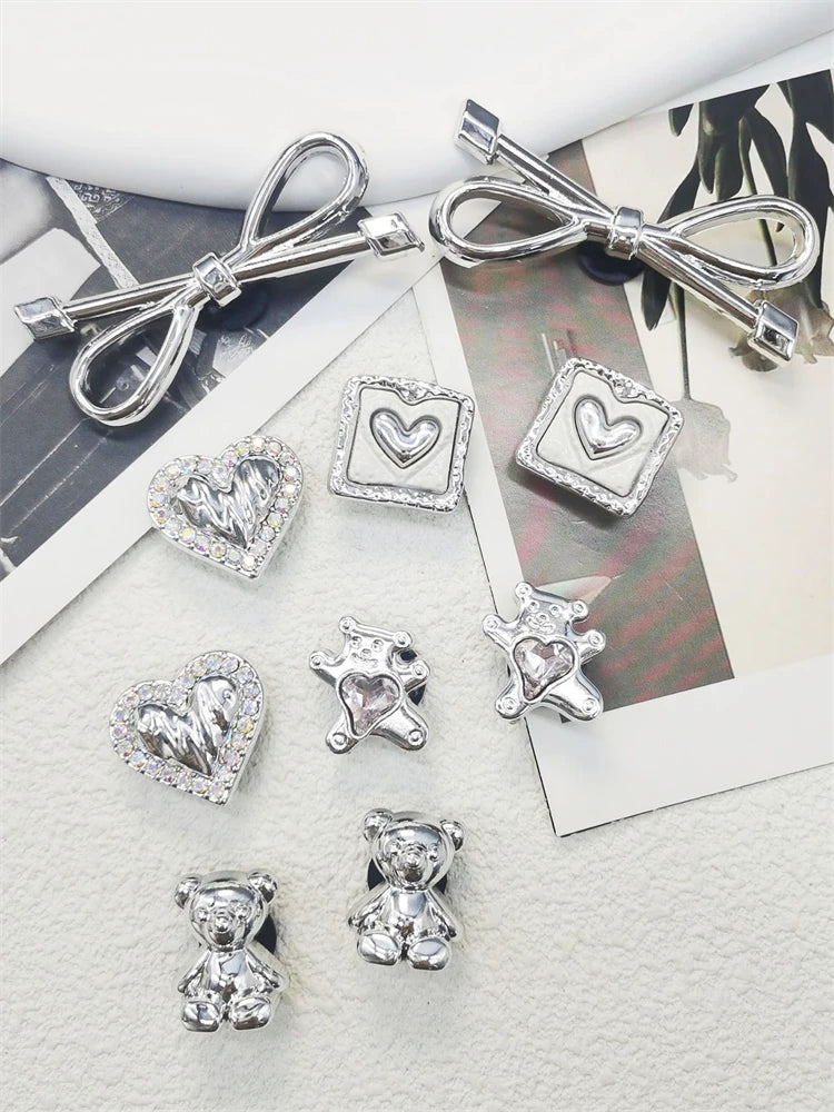 10PCS ABS Shoe Charms Bow Rhinestone Accessories For Clogs Bear Pearl Buckle Decorations Diy Women Lovely Garden Shoes Decor