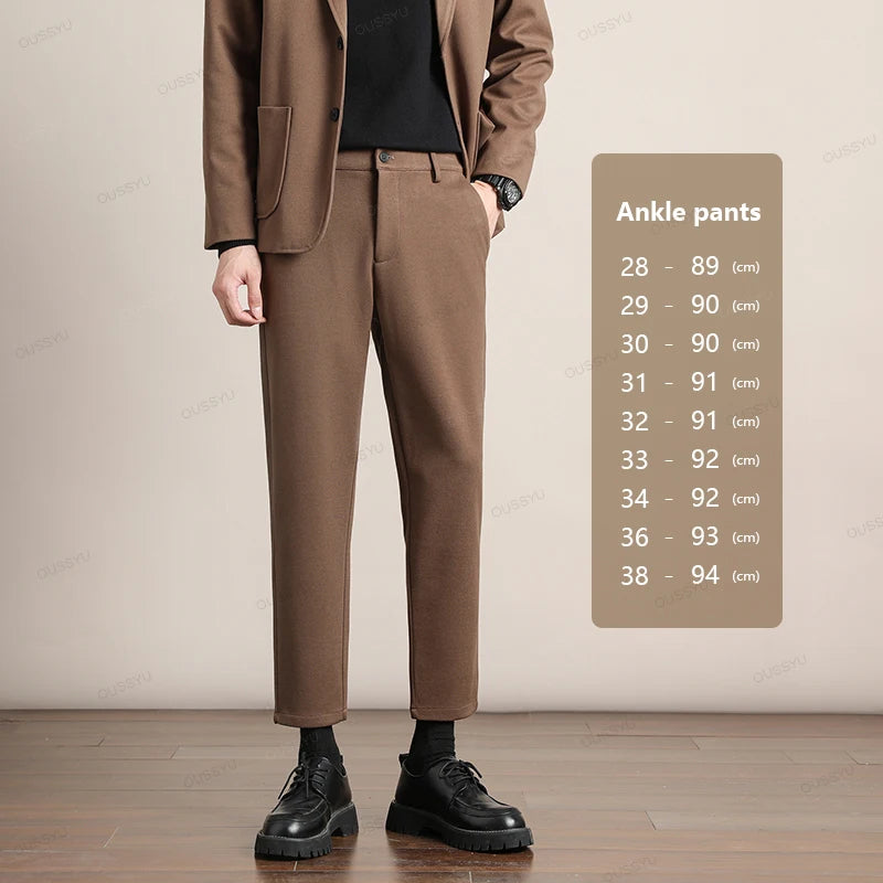 Brand Clothing Autumn Winter Luxury Suit Pants Men Thick Business Elastic Waist Woolen Ankle Pant Korean Formal Long Trousers