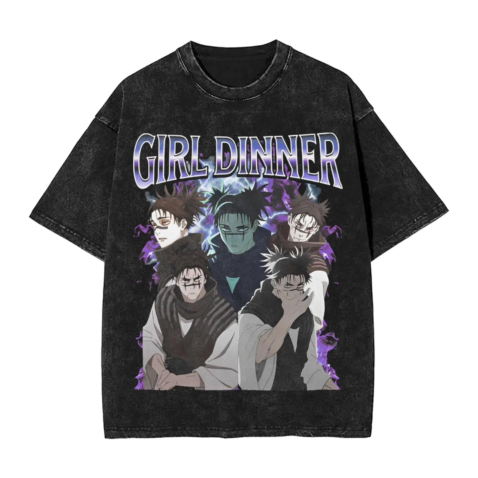 Suguru Geto anime girl dinner  Merch Washed T Shirt Men Women Streetwear Hip Hop T-Shirt Printed  Tee Shirt Cotton