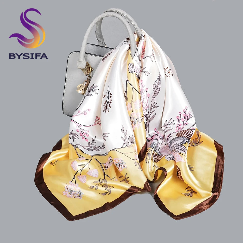 BYSIFA| Blue Pink Silk Women Scarf Spring Fashion Chinese Style Elegant Square Scarves Shawls Fouldard Fall Winter Scarves Wraps