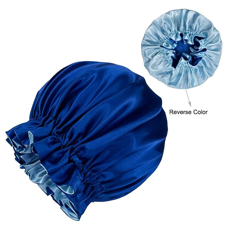 New Solid Women Satin Bonnet Fashion Stain Silky Big Bonnet for Lady Sleep Cap Headwrap Hat Hair Wrap Accessories Wholesale