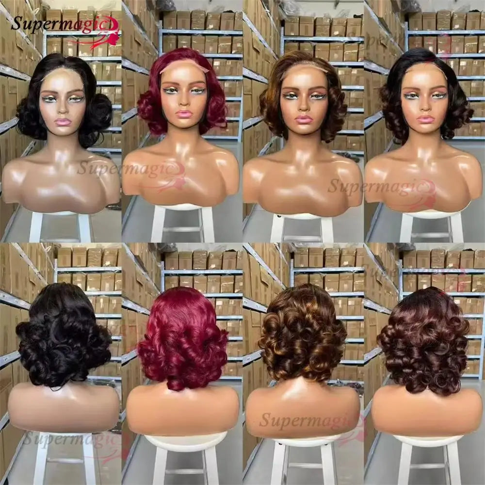 16" Loose Bouncy Curly 300 Density Glueless Lace Frontal Human Hair Wig Ready To Wear 5x5 HD Lace Wig Preplucked Hair For Woman