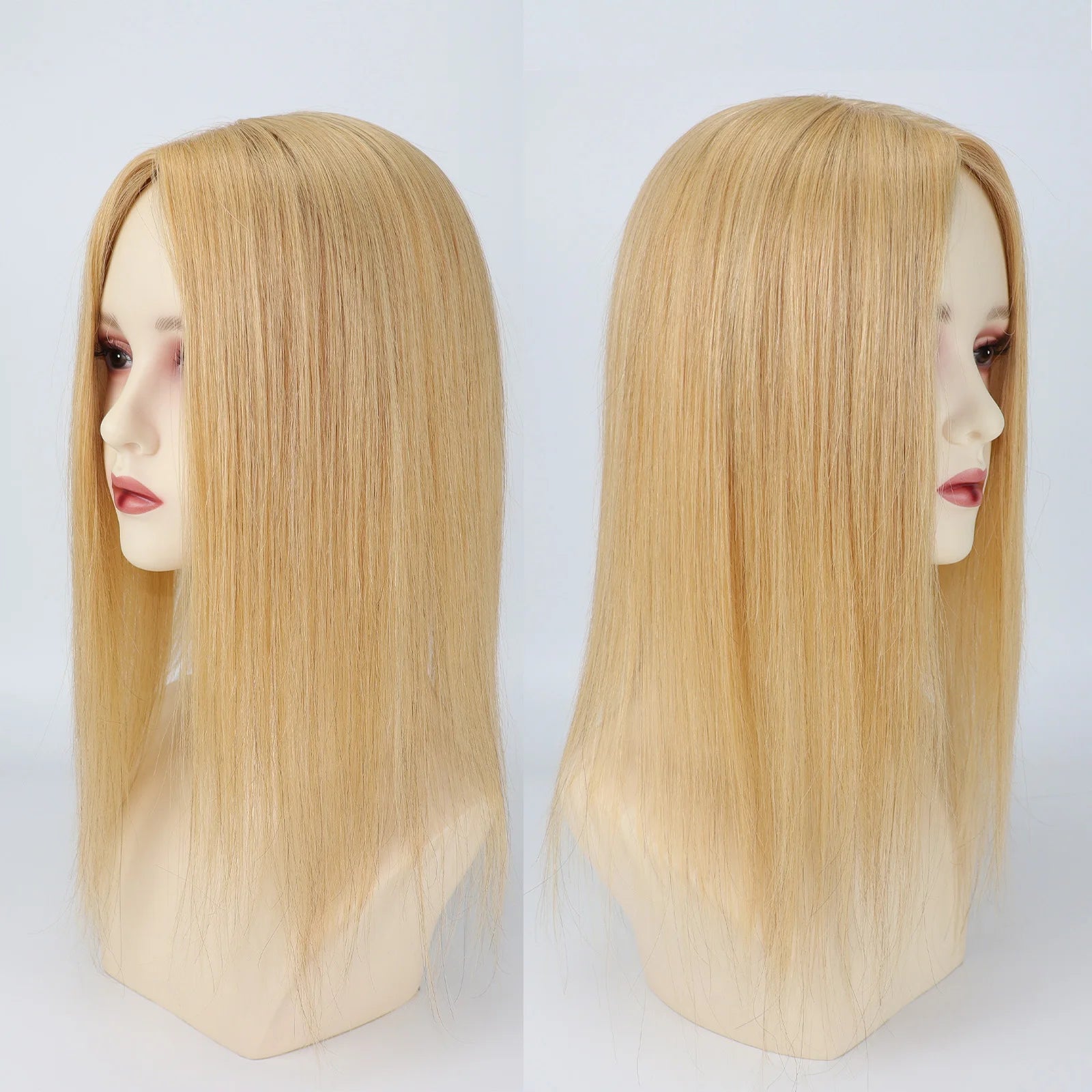 6x6" Golden Blonde Virgin Human Hair Topper Silk Skin Base Women Toupee Silk Top Hair Cover with Clips in & PU Edges Color #27