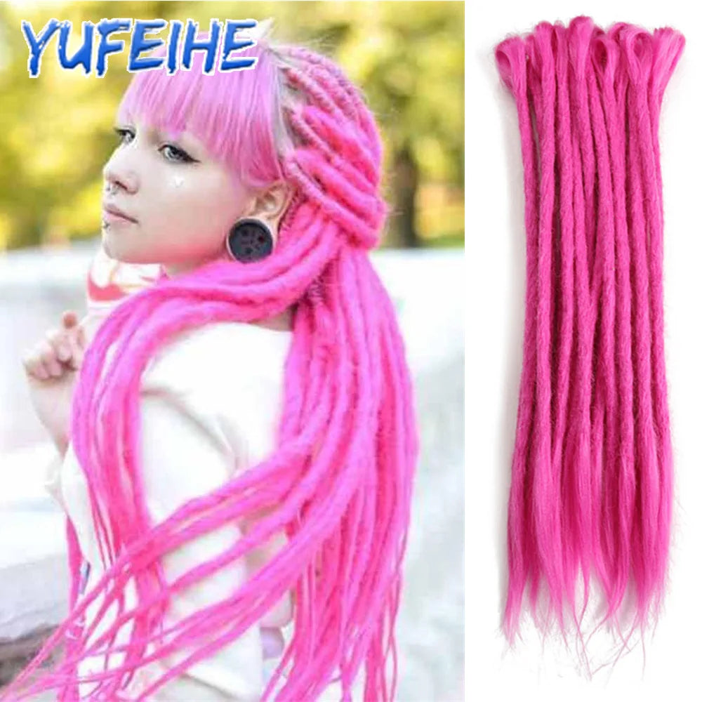 Dreadlocks Extensions Thin 0.7cm Width Synthetic Crochet Braids Hair Dreads Fake Hair Ombre Mint Green Reggae Hip Hop Style Pink