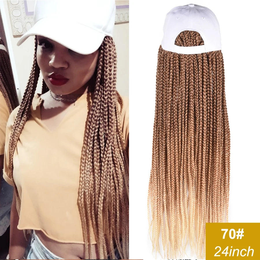 Synthetic Hat Wig Baseball Cap with Braiding Hair 24inch Long Braids Wigs Women Girls Daily Wear Ombre Blue Grey Brown Blonde