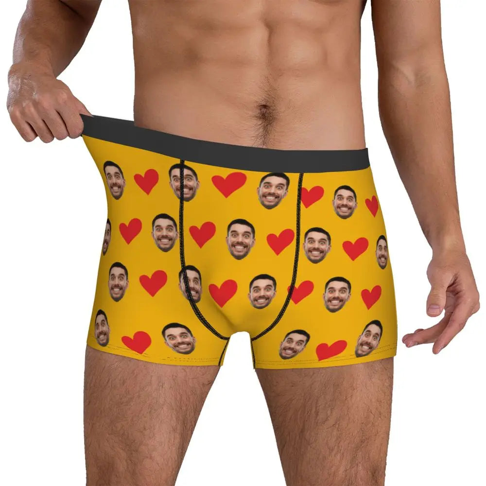 Personalized Face Photo Underwear - Custom Heart Boxer Briefs - Custom Men Briefs - Gift For Husband - Anniversary Gift for Dad
