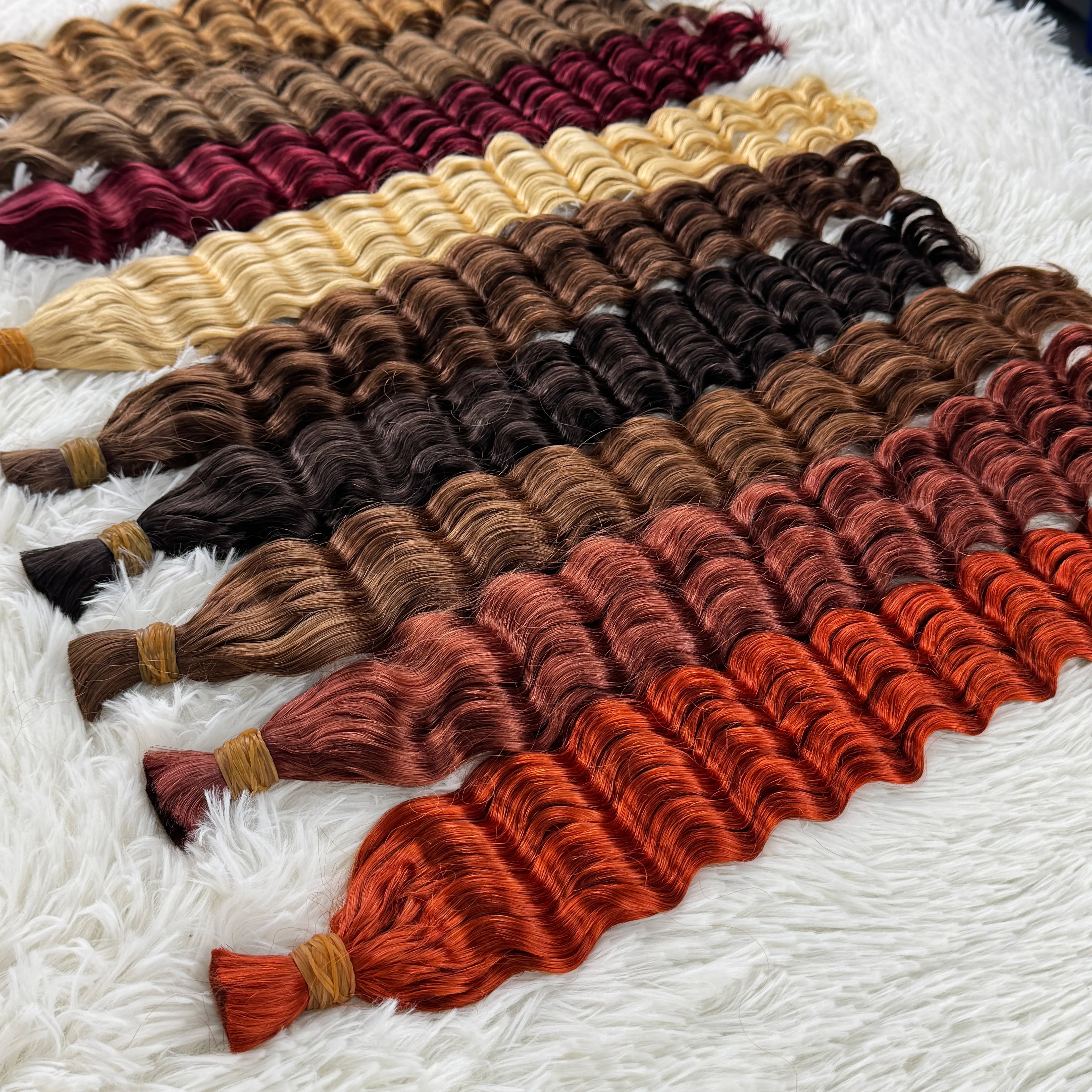 Wholesale Red Deep Wave Hair Bulk for Boho Braids 100% Human Hair Extensions No Weft Blonde Red Curly 613 Vietnamese Hair 30inch