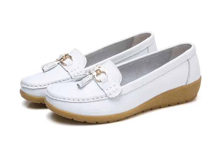 Spring Summer Breathable Casual Loafers For Women Platform Leather Comfort Wedge Moccasins Ladies Vulcanized Sneakers 44
