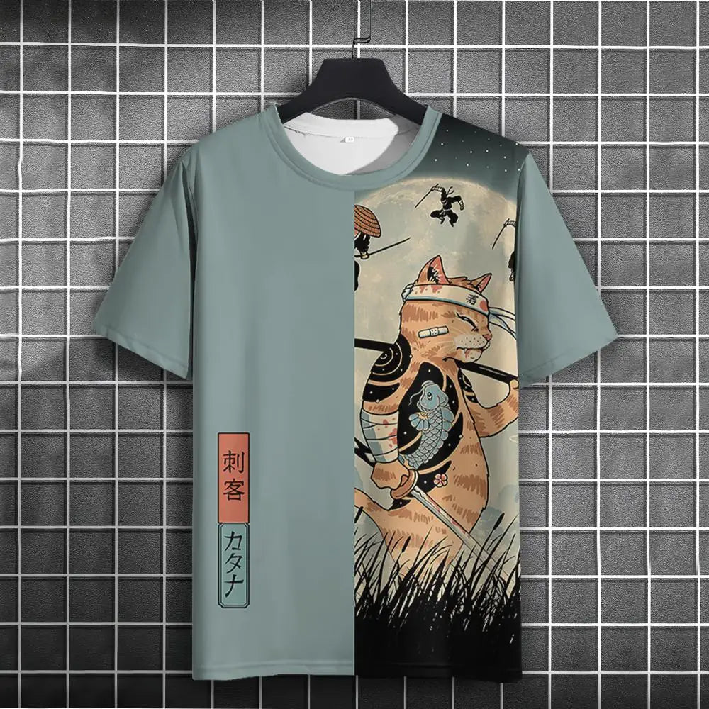 Unisex 2025 T Shirt Men Women Japanese Samurai Cat 3d Printed T Shirts For Casual Fashion Funny Shirt Top Tee Men Clothing