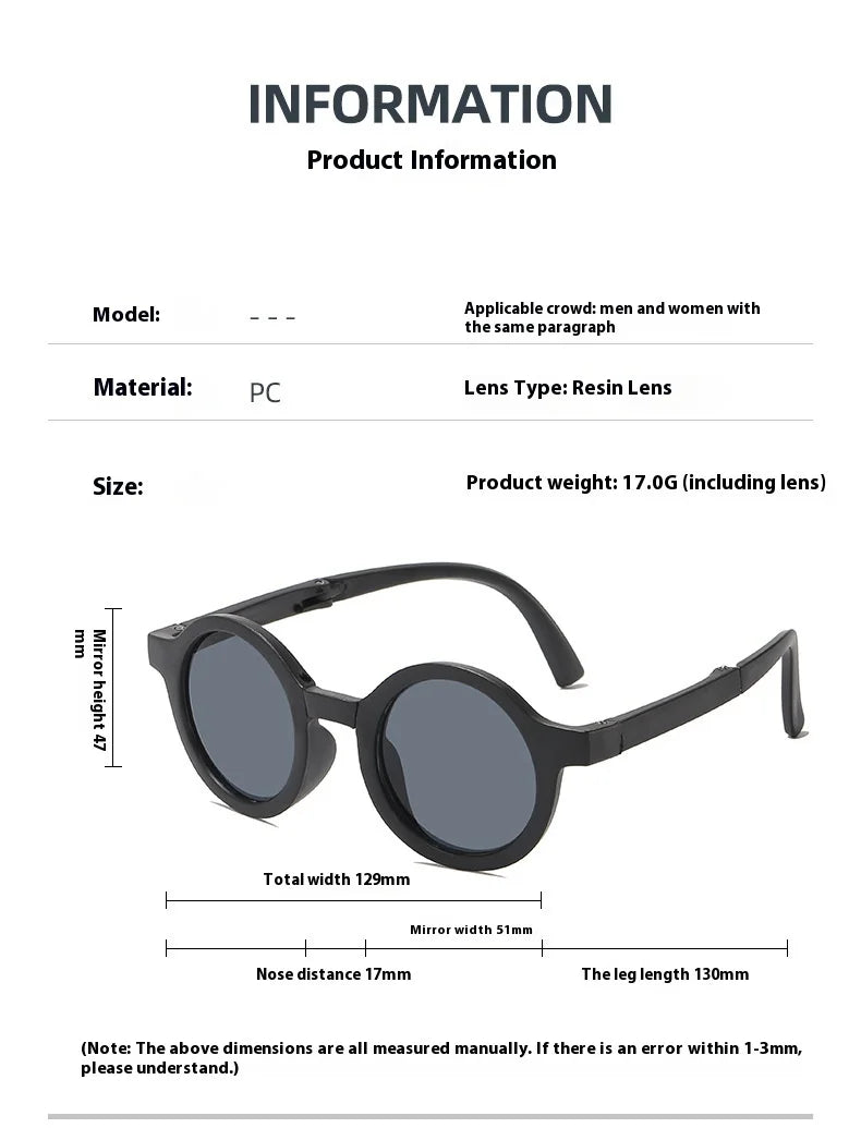 New Folding Children's Fashionable Round Sunglasses Cute Eyeglasses For Boys Girls Baby Sunshade And UV Protection