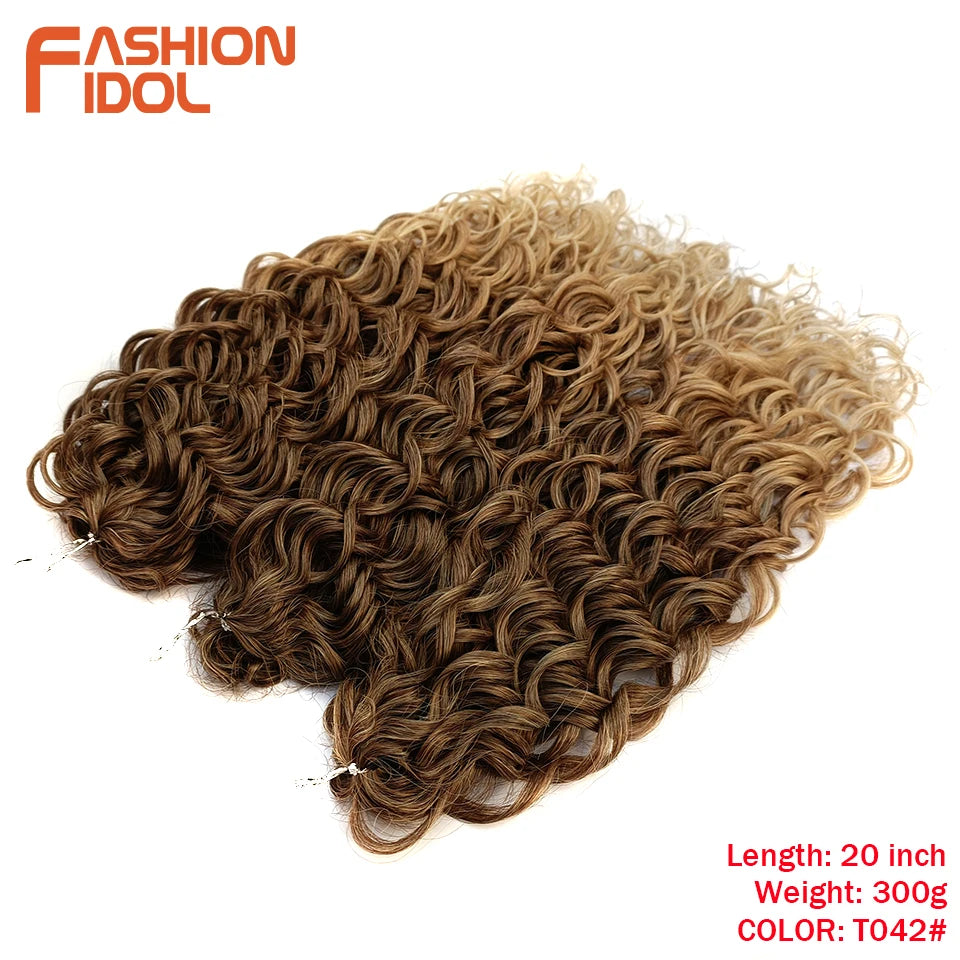 FASHION IDOL Curl Hair Deep Wave Twist Hair Extensions For Women 20 Inch Ombre Blonde Crochet Fake Hair Synthetic Crochet Braids