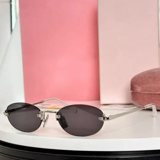 New frameless oval women's small glasses sunglasses brand designer fashionable luxury girls travel driving party sunglasses