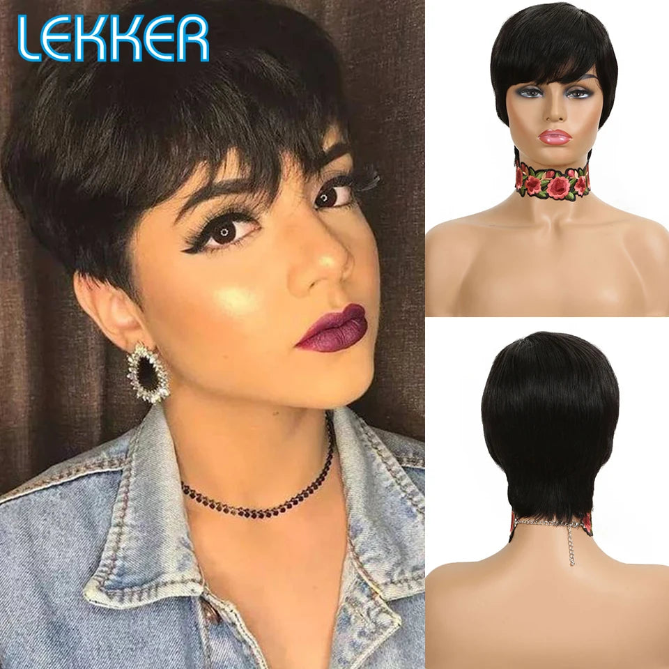 Lekker 613 Blonde Short Pixie Cut Bob 100% Human Hair Wigs For Women Brazilian Remy Hair Full Machine Made Colored Glueless Wig