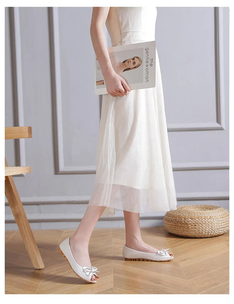 34-43 big size luxury peep toe bowtie flat shoes woman black/white leather ballet flats bow zapatos mujer primavera verano 2022