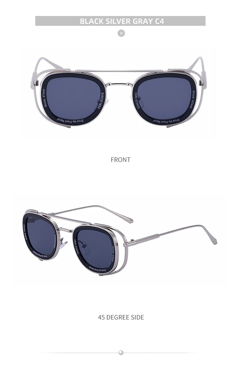 Steampunk Square Pilot Sunglasses Men 2025 Luxury Brand Retro Metal Frame Sun Glasses For Male Double Beam Eyewear UV400 Shades