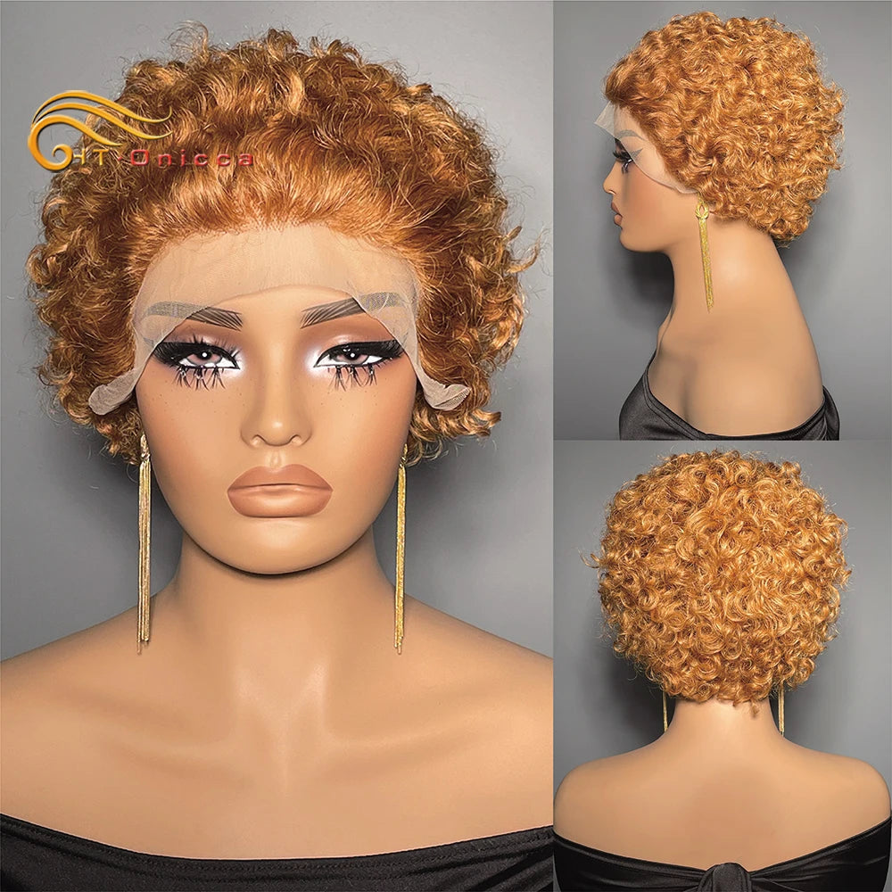 Curly Human Hair Wig Short Bob Pixie Cut Wig Human Hair For Women Brazilian Water Wave 13x1 Transparent Lace Wig