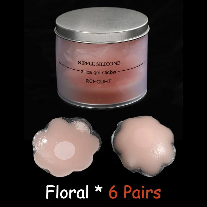 FINETOO 5/6 Pairs Breast Lift Up Tape Sexy Floral Nipple Cover Silicone Invisible Adhesive Stickers Reusable Paste Intimates
