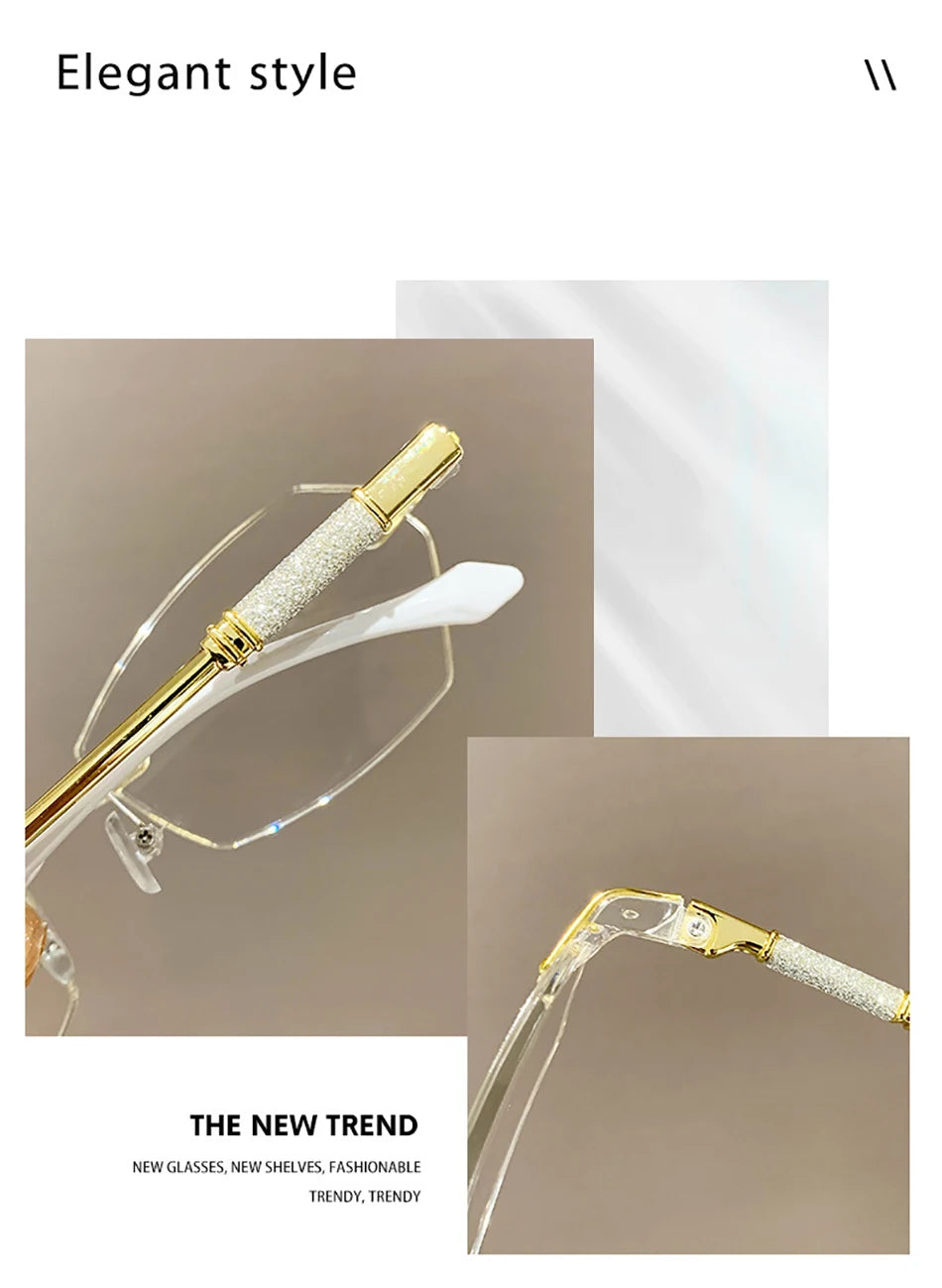 High Definition Lens Reading Glasses Women's Trendy Rimless Anti Blue Light Farsighted Eyewear Prescription Diopter Eyeglasses