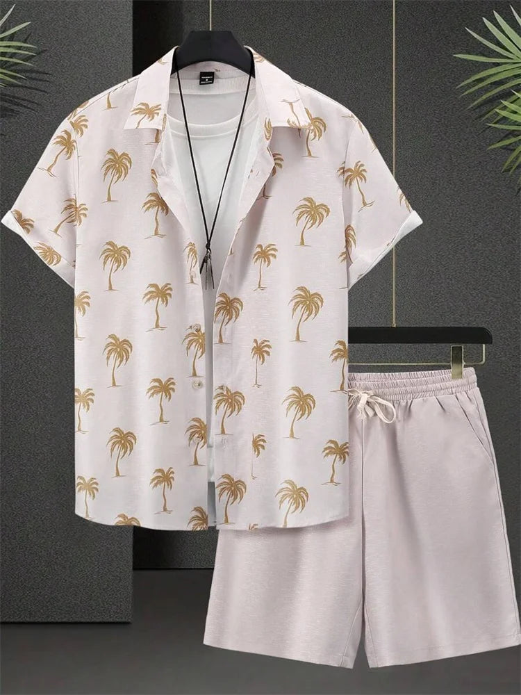 2025 Men's Short-sleeved Shirt Set Luxurious Retro Pattern Print Casual Fashion Daily Summer Vacation