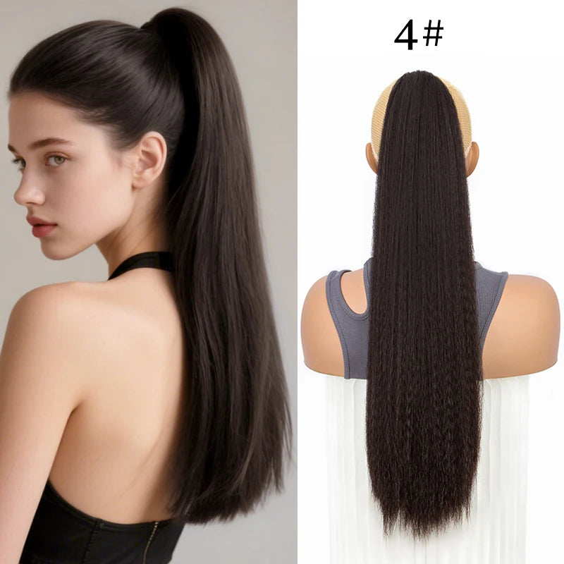 Synthetic Long Ponytail Extension Yaki Drawstring Ponytails for Black Women Clip in Ponytail Hair Extensions