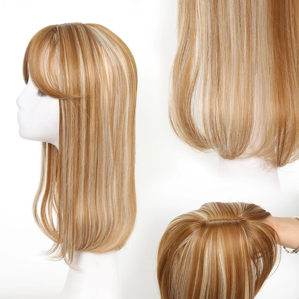 Synthetic Topper Clip In Hair Extensions with Bangs for Women Increase The Amount Of Hair On The Top Of The Head Cover The White