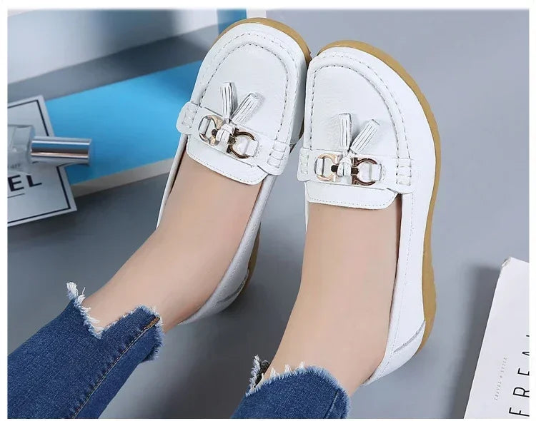 Spring Summer Breathable Casual Loafers For Women Platform Leather Comfort Wedge Moccasins Ladies Vulcanized Sneakers 44