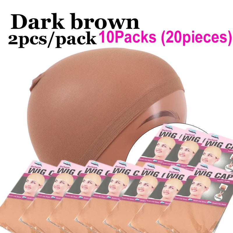 Durable Stokcing Wig Cap Under My Wigs 20Pieces Stocking Cap Skin Tone Black Brown Nude Color Wigs Installing Bald Cap