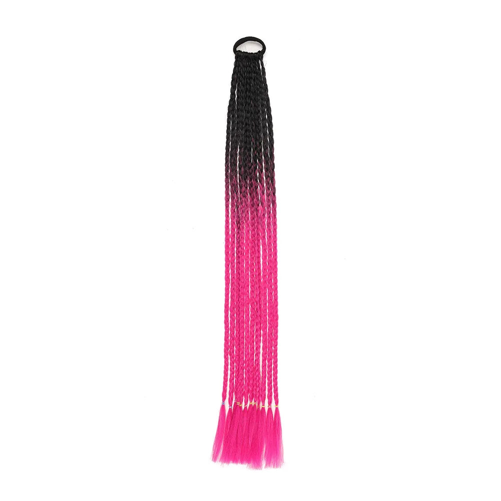 24inch Rubber Band Crochet Mixed Box Braids Plaited Ponytail Synthetic Gradient Dirty Braided Ponytail Hair Extensions for Kids