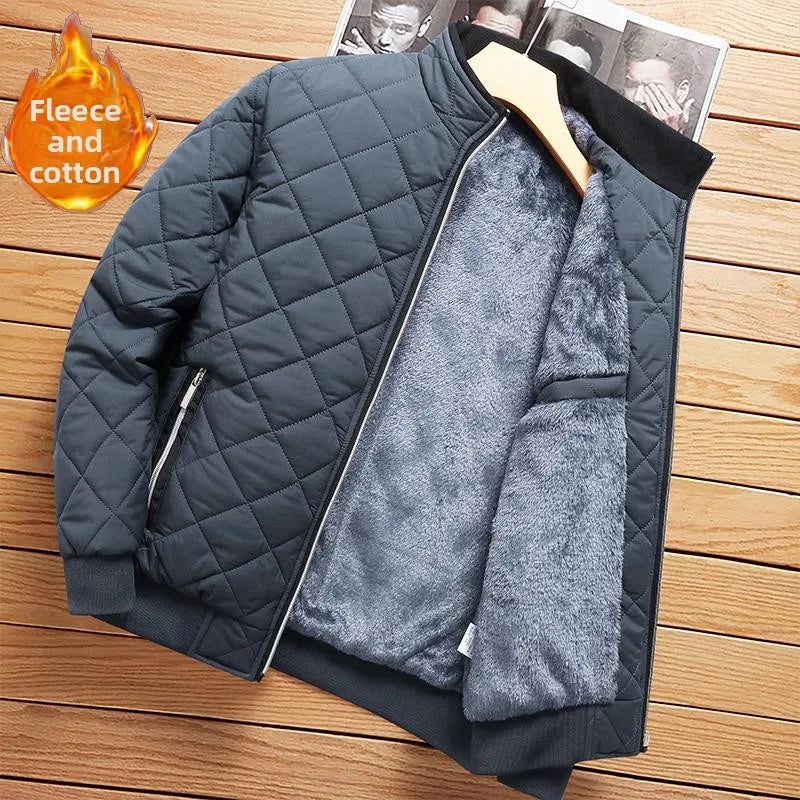 Men's Winter Jacket Stand Collar Fleece Lined Cotton Casual Fashion Warm Loose Short Style Youth Popular Polyester Fabric