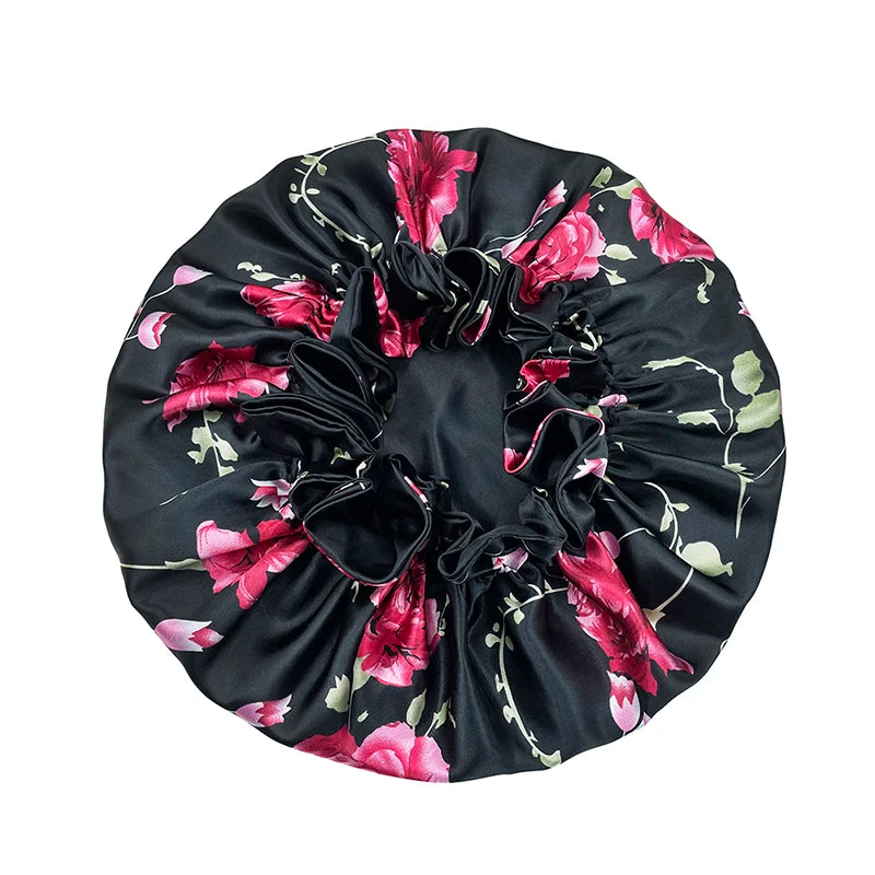 New Solid Women Satin Bonnet Fashion Stain Silky Big Bonnet for Lady Sleep Cap Headwrap Hat Hair Wrap Accessories Wholesale