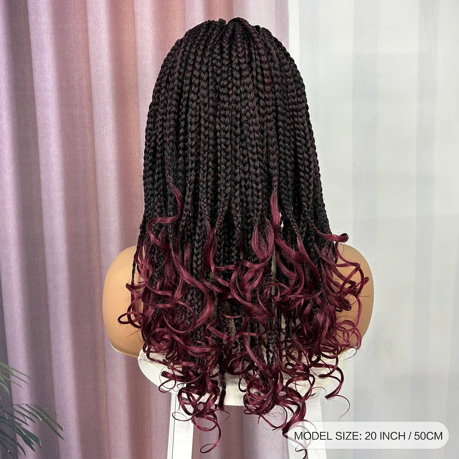Ombre Synthetic Lace Front Square Knotless Box Braided Wig with Wavy Ends Lace Frontal Braids Wig with Baby Hair for Black Women