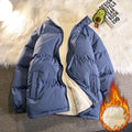 Warm Fleece Winter Lined Puffer Jackets Men Thick Parkas Casual Man Padded Down Outwear Zipper Long Sleeve Outdoor Couple Coat