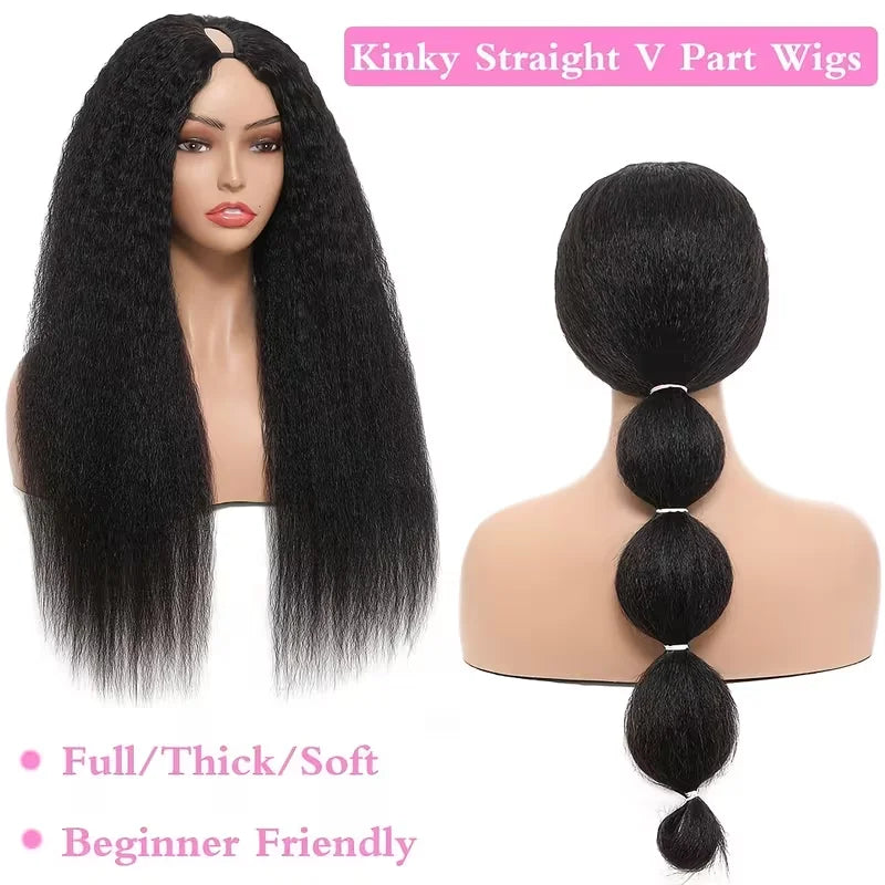 FRIZIRA kinky Straight V Part Brazilian Virgin Human Hair Wigs Glueless Upgrade U Part Wig Glueless V Shape Wig Natural Black