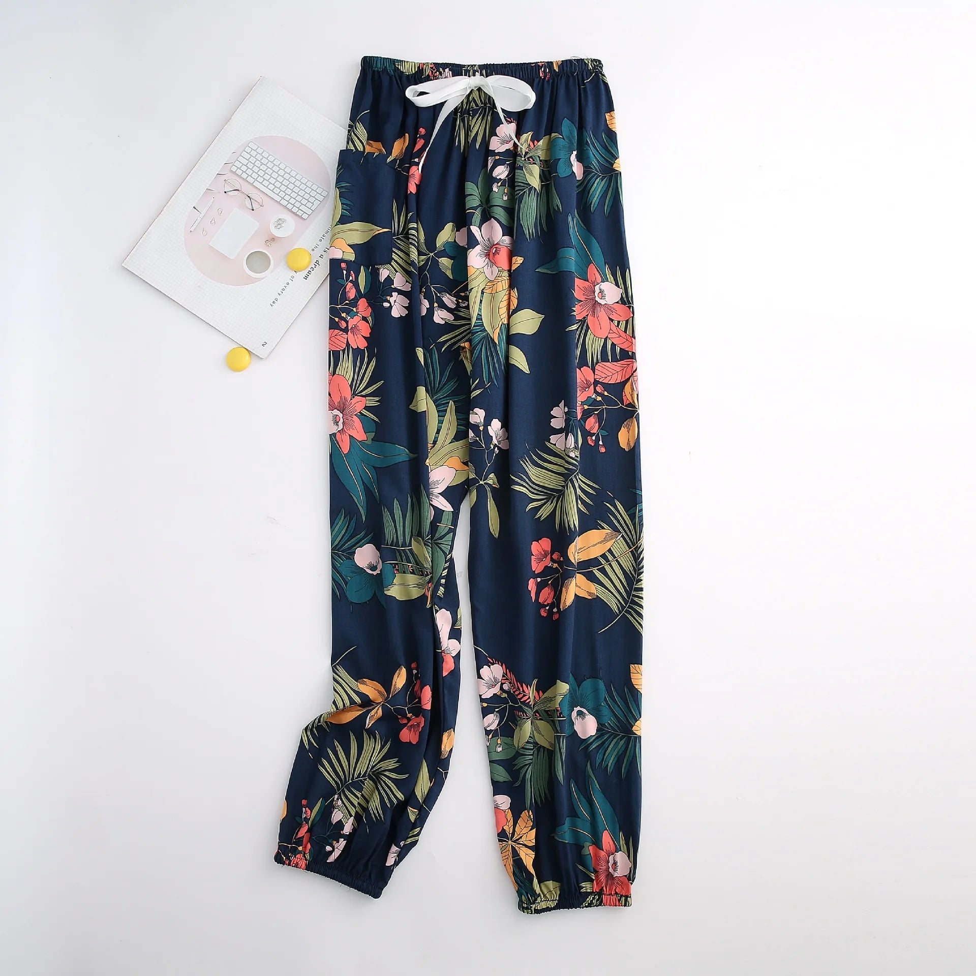 New Korean Style Pants Summer Cropped Trousers Women's Flower Home Clothes Loose Wide Leg Pants Casual Beach Outfits Sweatpants
