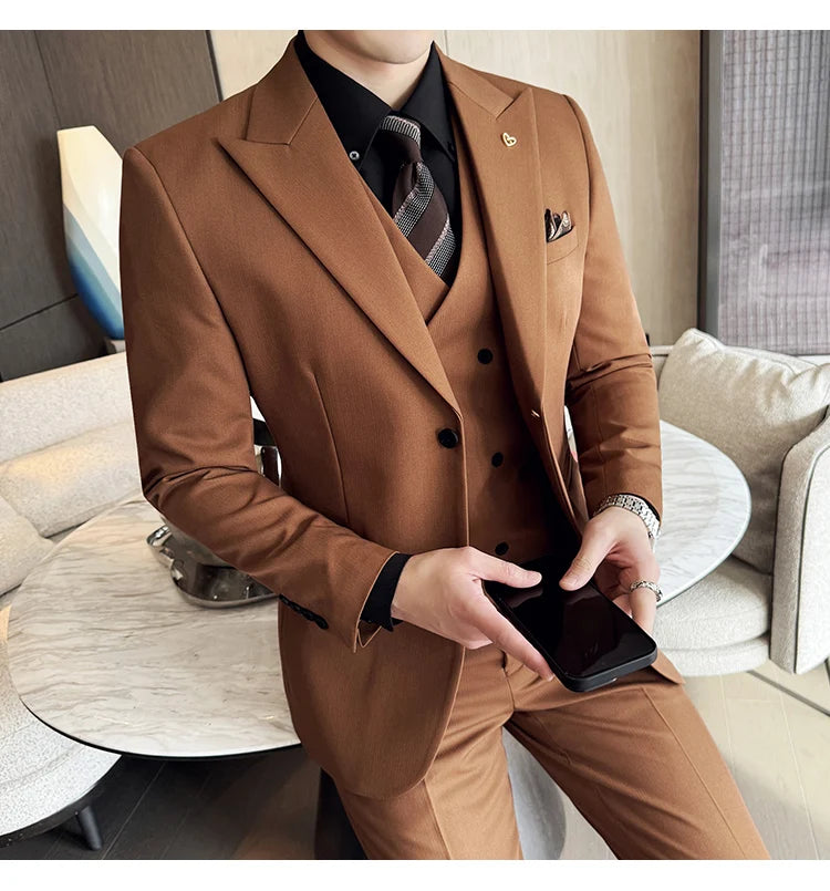 Slim-Fit Three-Piece Set Korean Style Two-Button Groomsmen Formal Wedding Business Suit Handsome Groom Best Man Dress High-