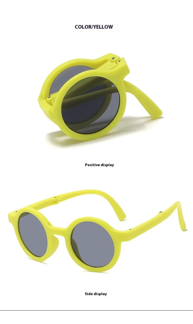 New Folding Children's Fashionable Round Sunglasses Cute Eyeglasses For Boys Girls Baby Sunshade And UV Protection