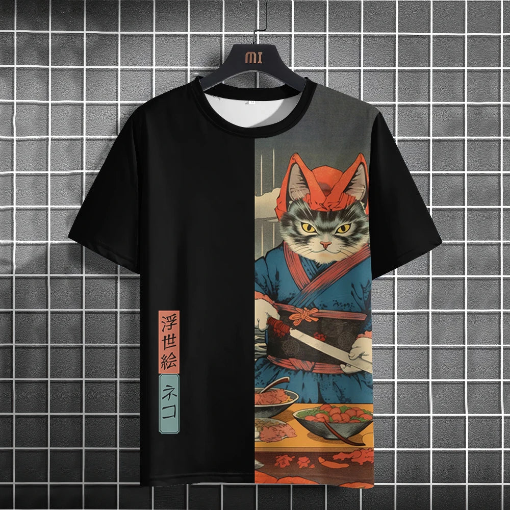 Unisex 2025 T Shirt Men Women Japanese Samurai Cat 3d Printed T Shirts For Casual Fashion Funny Shirt Top Tee Men Clothing