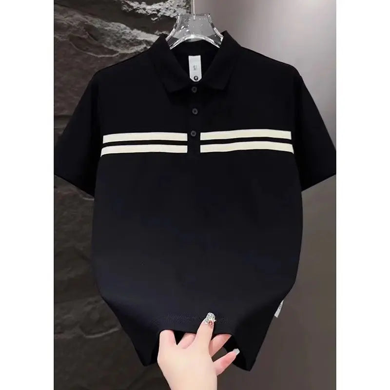 Men's Spliced   striped Polo Shirt Short-sleeved Summer Fashion T-shirt