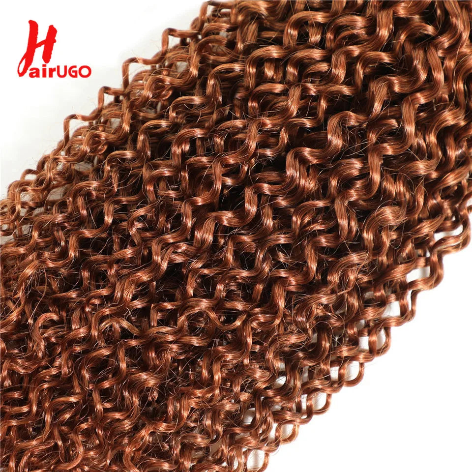 HairUGo Brazilian Kinky Curly Hair Bundles 27# Brown Remy 1/2/3 Kinky Curly Human Hair Weave Hair Extensions Blonde Hair Weaving