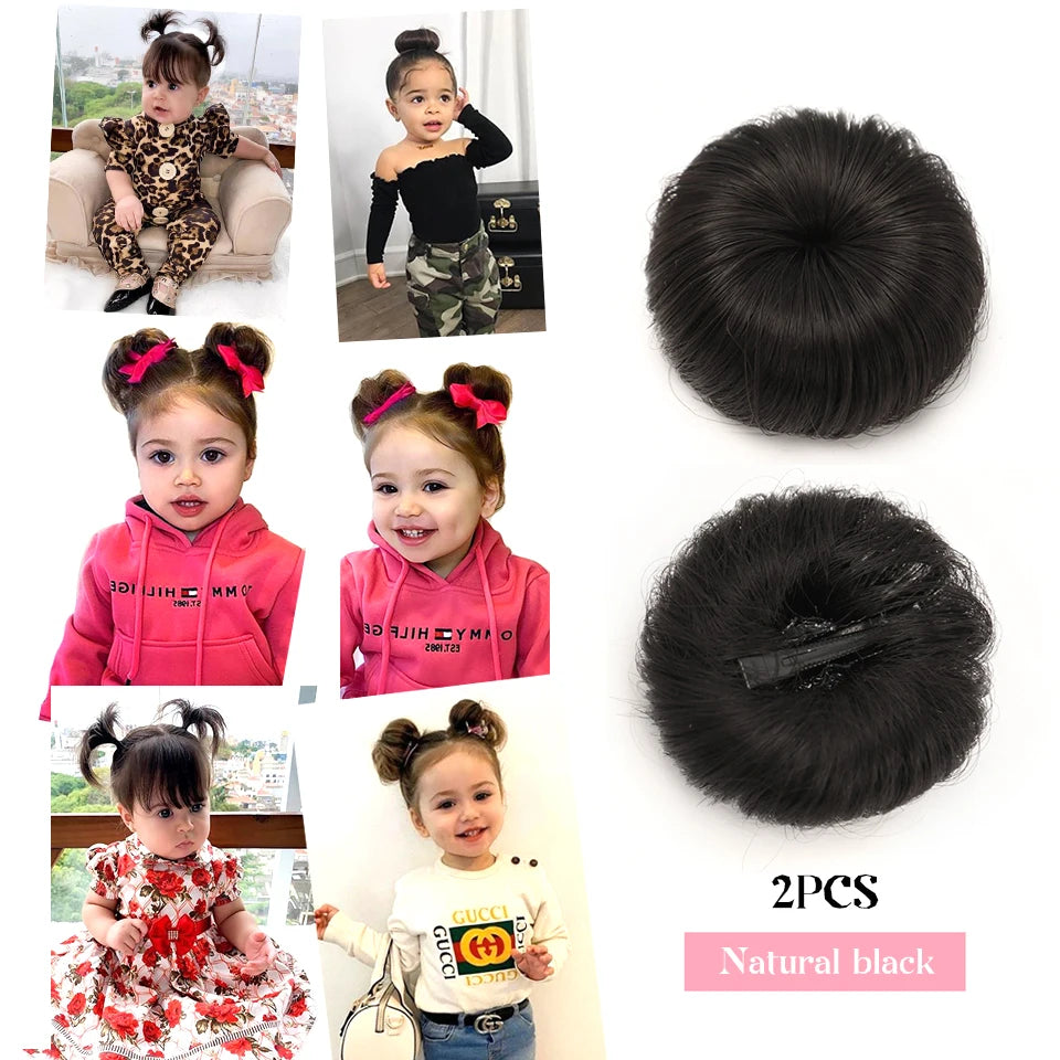 OLACARE Girl Children's Fake Hair Bun Bangs Wig with Clip Hairband Bangs Chignons Daily Wear Cosplay Hairpieces Accessories