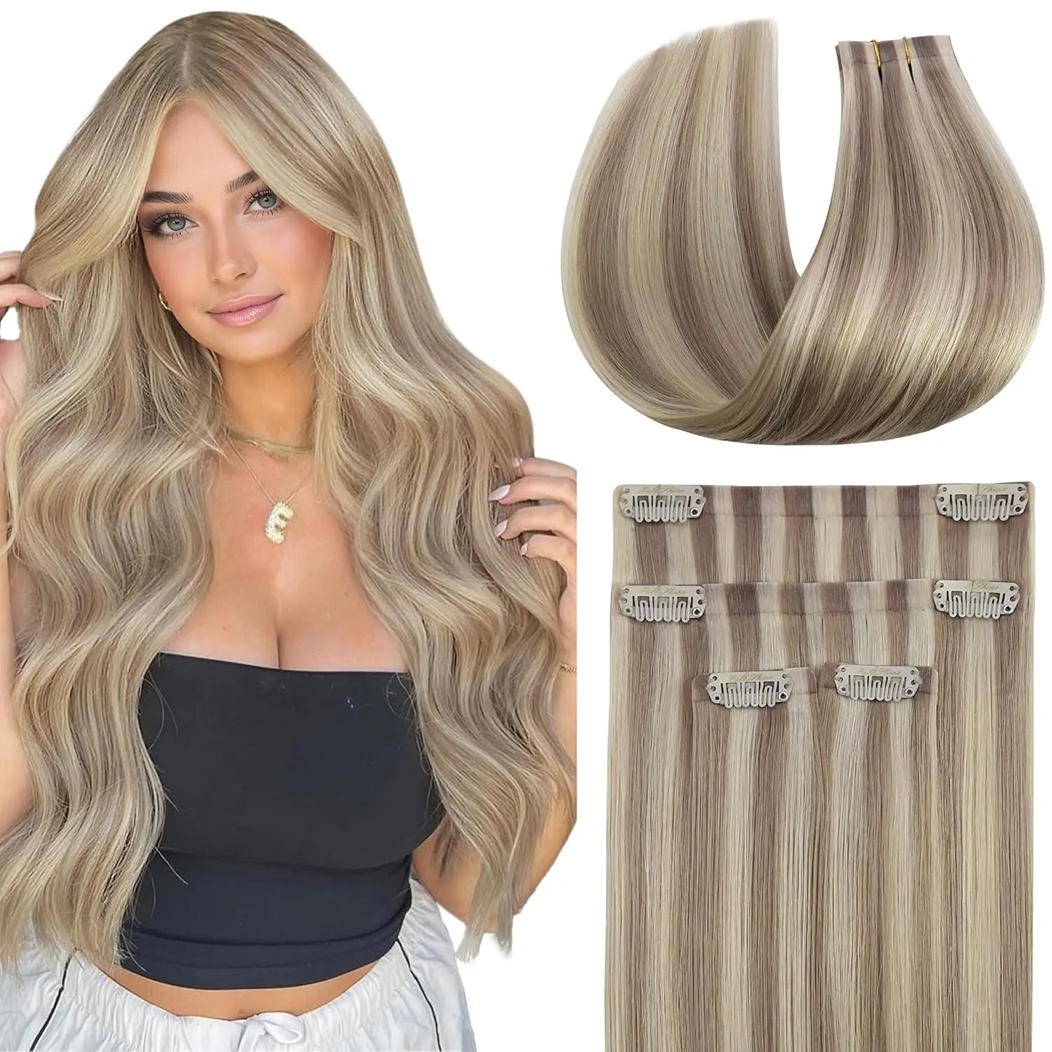 Ve Sunny Hair Seamless Clip in Hair Extensions Human Hair Thinning Hair Extensions Fill Ins Remy Hair Add Thickness 4PCS 85G