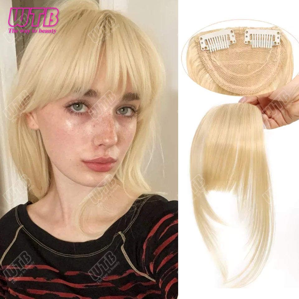 Natural Straight Blunt Bangs Synthetic Natural Brown Black False Fringe Clip In Front Hair With Fringe with Temples Daily Wear